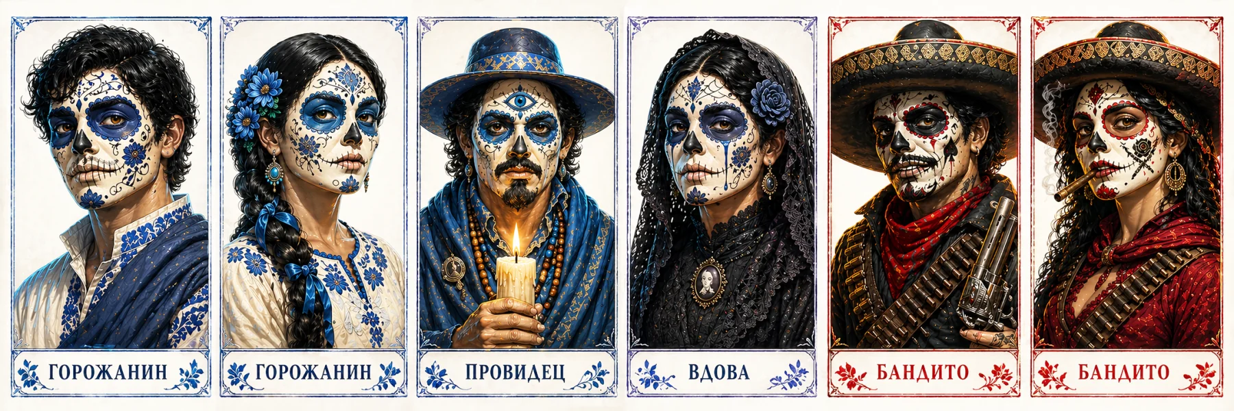 Six roles in Mafia: citizens, seer, widow, banditos